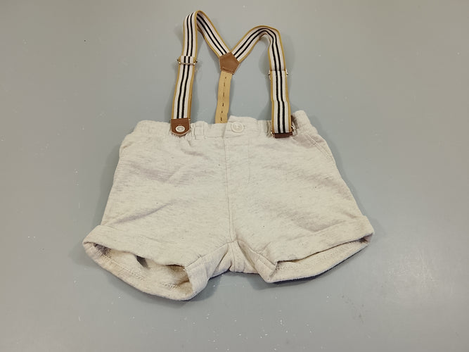 Short molleton beige flammé à revers avec bretelles amovibles, moins cher chez Petit Kiwi