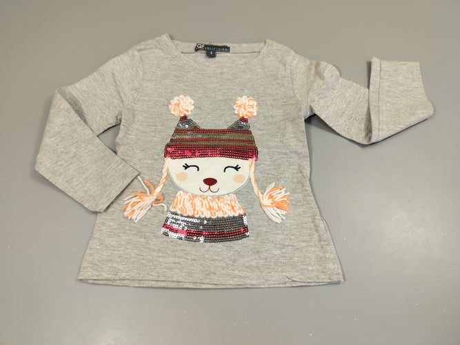 T-shirt m.l gris flammé  chat avec chapeau à sequins, moins cher chez Petit Kiwi