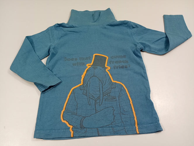 T-shirt m.l col roulé bleu, morse, moins cher chez Petit Kiwi