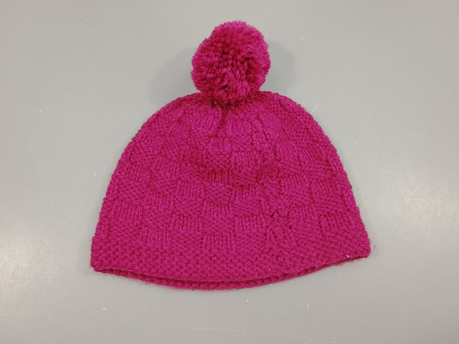 Bonnet tricot rose avec pompon, moins cher chez Petit Kiwi