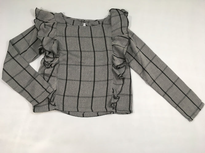 Blouse ml grise à carreaux noir froufrou épaule Bouloché, moins cher chez Petit Kiwi