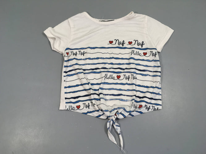 T-shirt m.c blanc rayé hello naf naf coeur, noeud sur le devant, moins cher chez Petit Kiwi