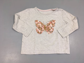 T-shirt m.l gris clair flammé papillon