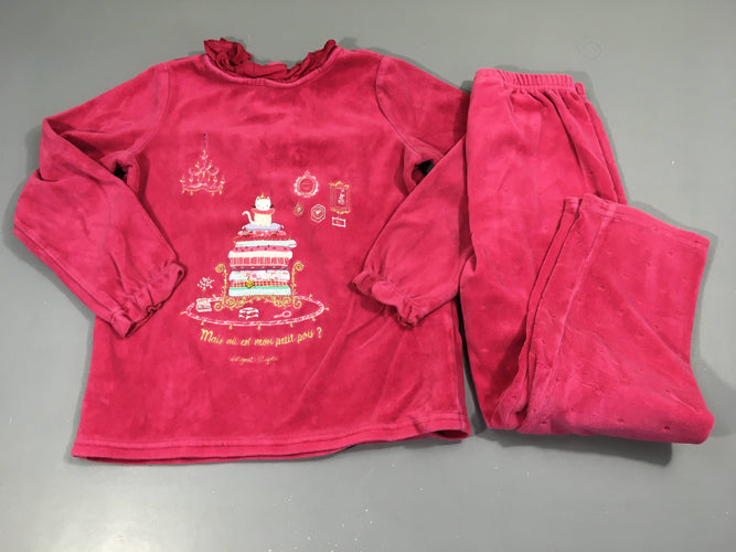 Pyjama 2pcs velours rose vif gateau, moins cher chez Petit Kiwi