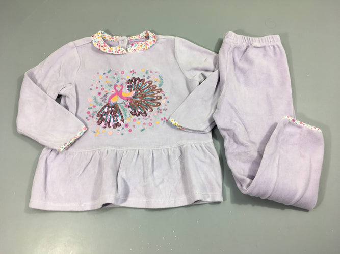 Pyjama 2pcs velours parme paons, moins cher chez Petit Kiwi