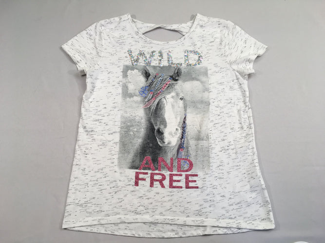 T-shirt m.c blanc flammé cheval sequins wild, moins cher chez Petit Kiwi