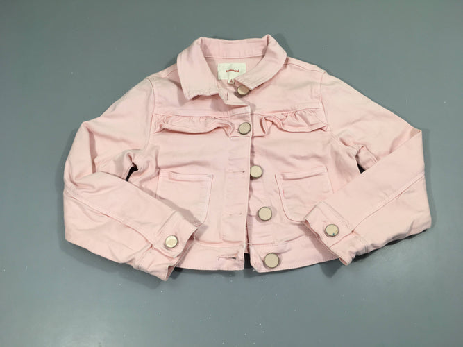Veste denim rose froufrous, moins cher chez Petit Kiwi