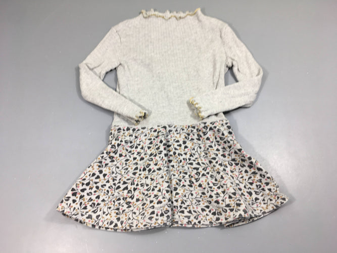 Robe m.l molleton gris chiné bas coton fleurs, moins cher chez Petit Kiwi