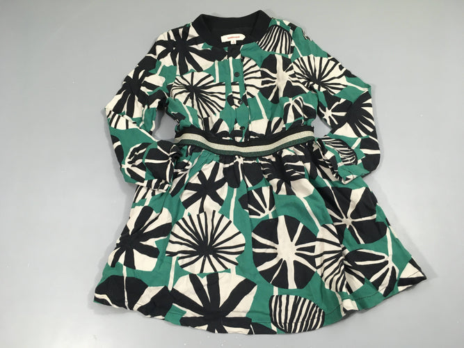 Robe m.l vert motifs blanc/noirs, légèrement décolorée, moins cher chez Petit Kiwi