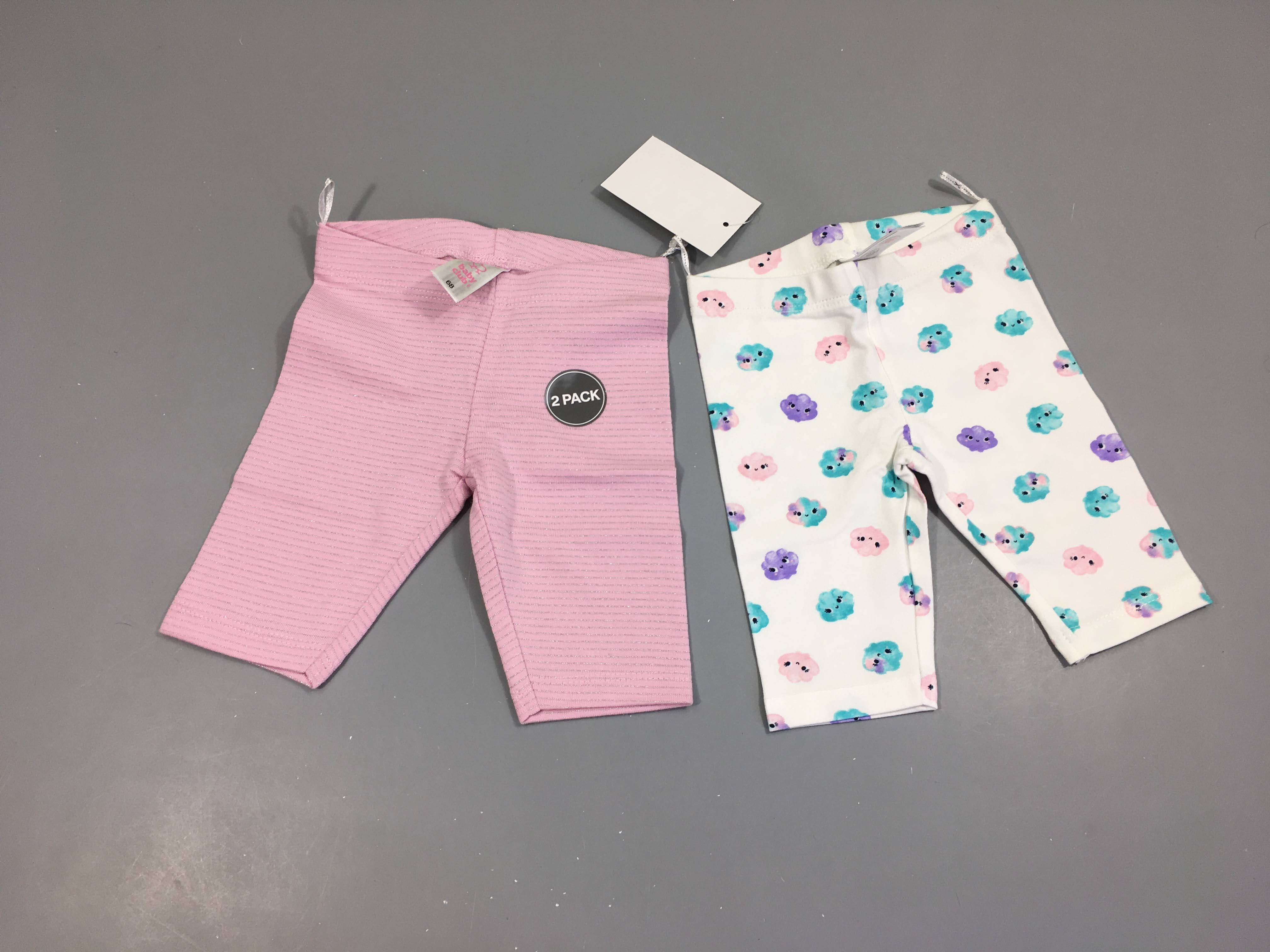 NEUF lot de 2 leggings courts blanc coquiklages/rose ligné