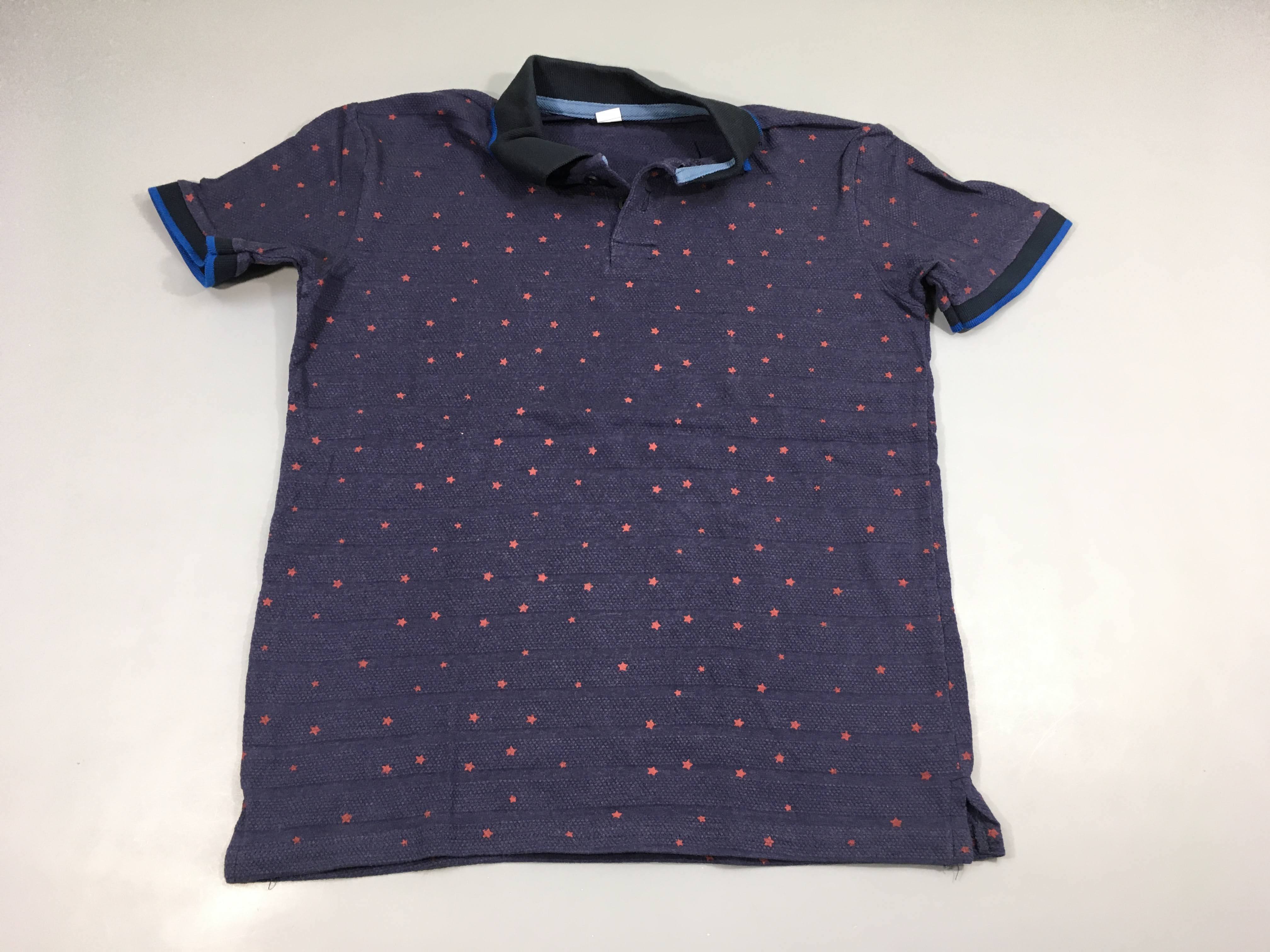 Polo m.c texturé mauve étoiles oranges col bleu