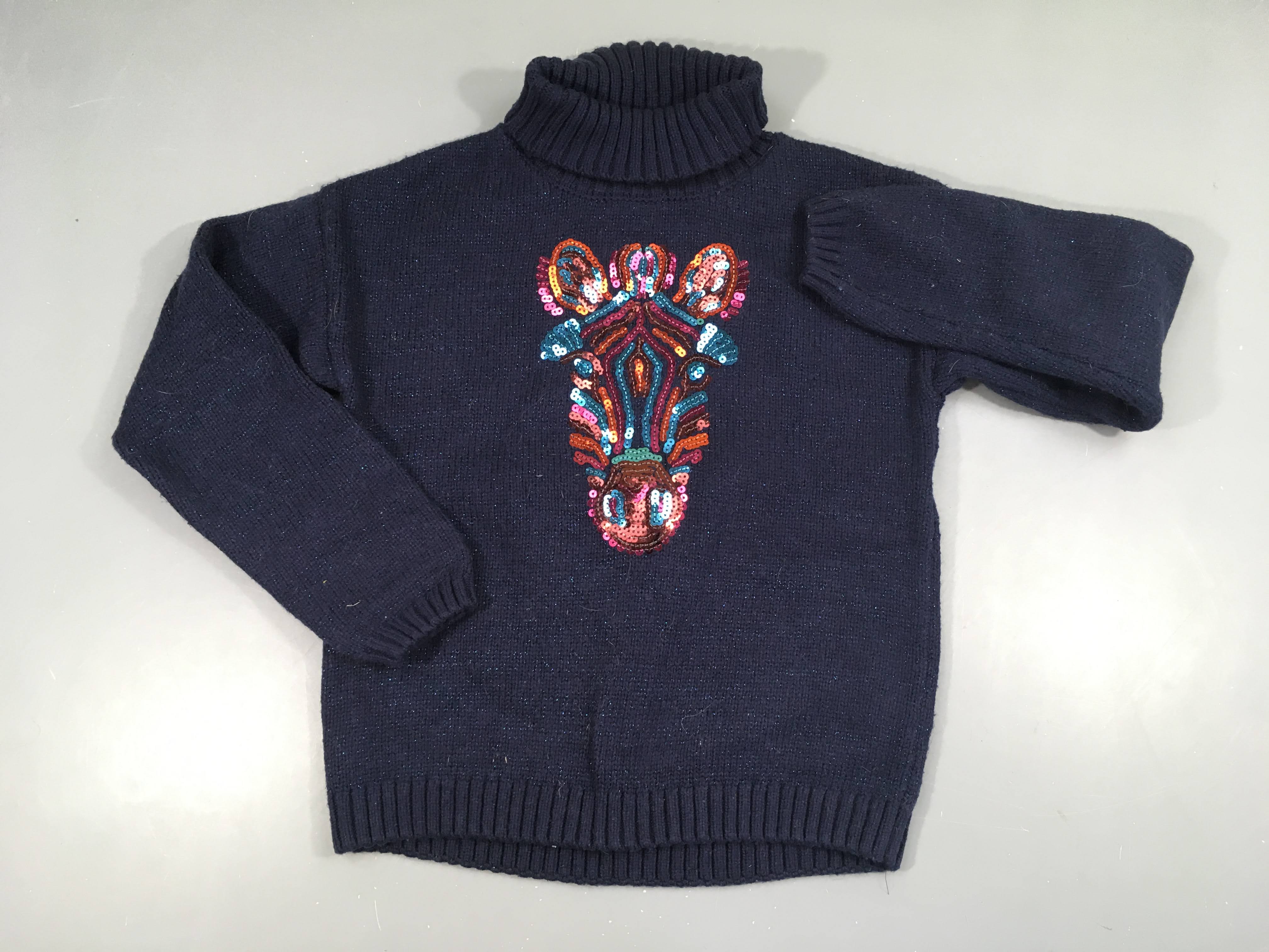 Pull col roulé bleu fil métalisé bleu sequins