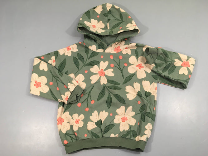 Sweat à capuche vert fleurs, moins cher chez Petit Kiwi