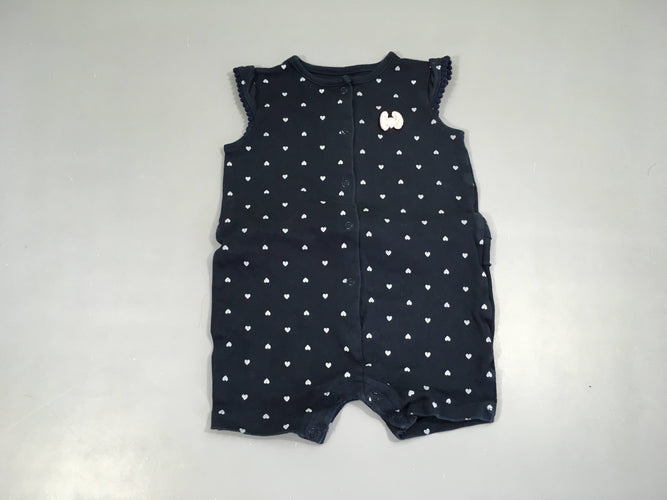 Combishort m.c jersey bleu foncé coeurs, légèrement bouloché, moins cher chez Petit Kiwi