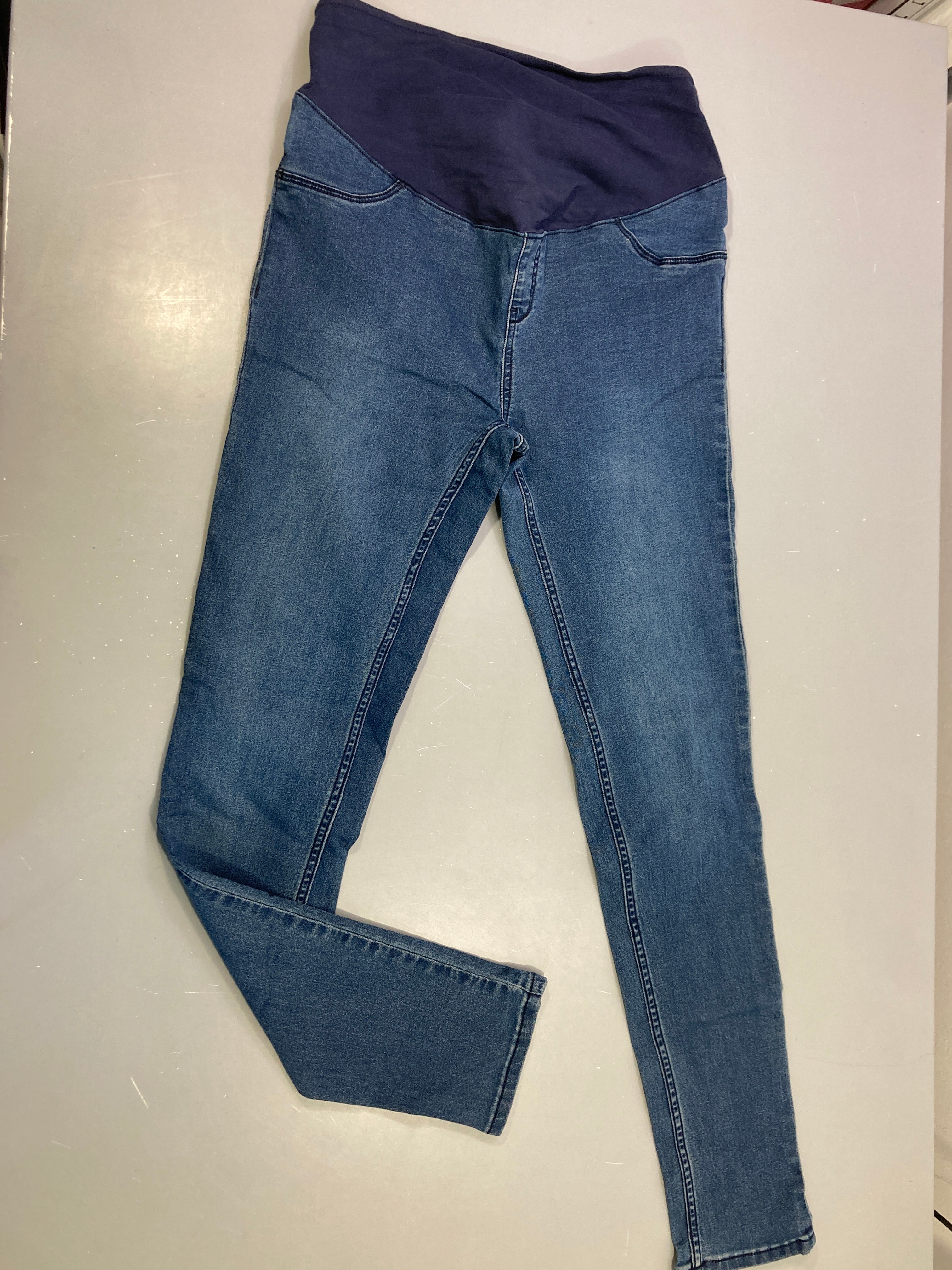 Jegging grossesse denim bleu bandeau ventre marine