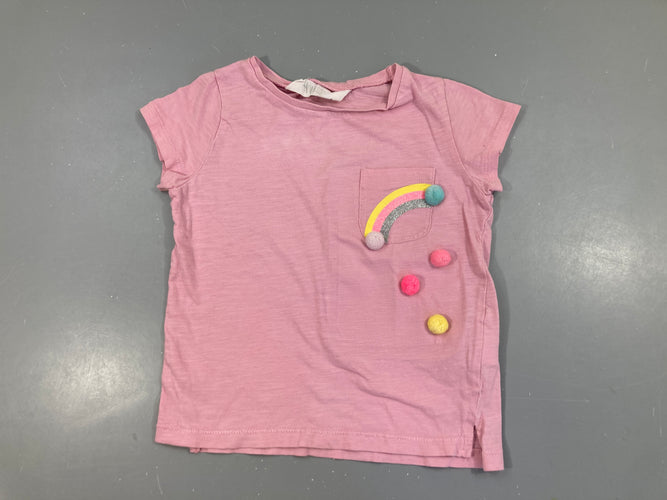 T-shirt m.c rose flammé poche pompons, moins cher chez Petit Kiwi