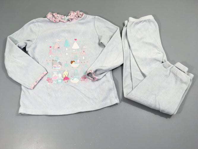 Pyjama 2pcs velours bleu chateau princesse, moins cher chez Petit Kiwi
