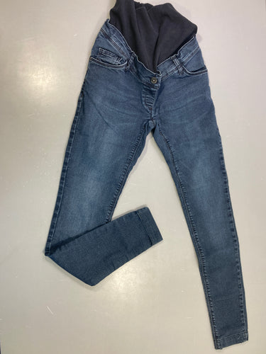 Jean skinny grossesse denim bleu bandeau ventre marine, élasthane détendu, moins cher chez Petit Kiwi