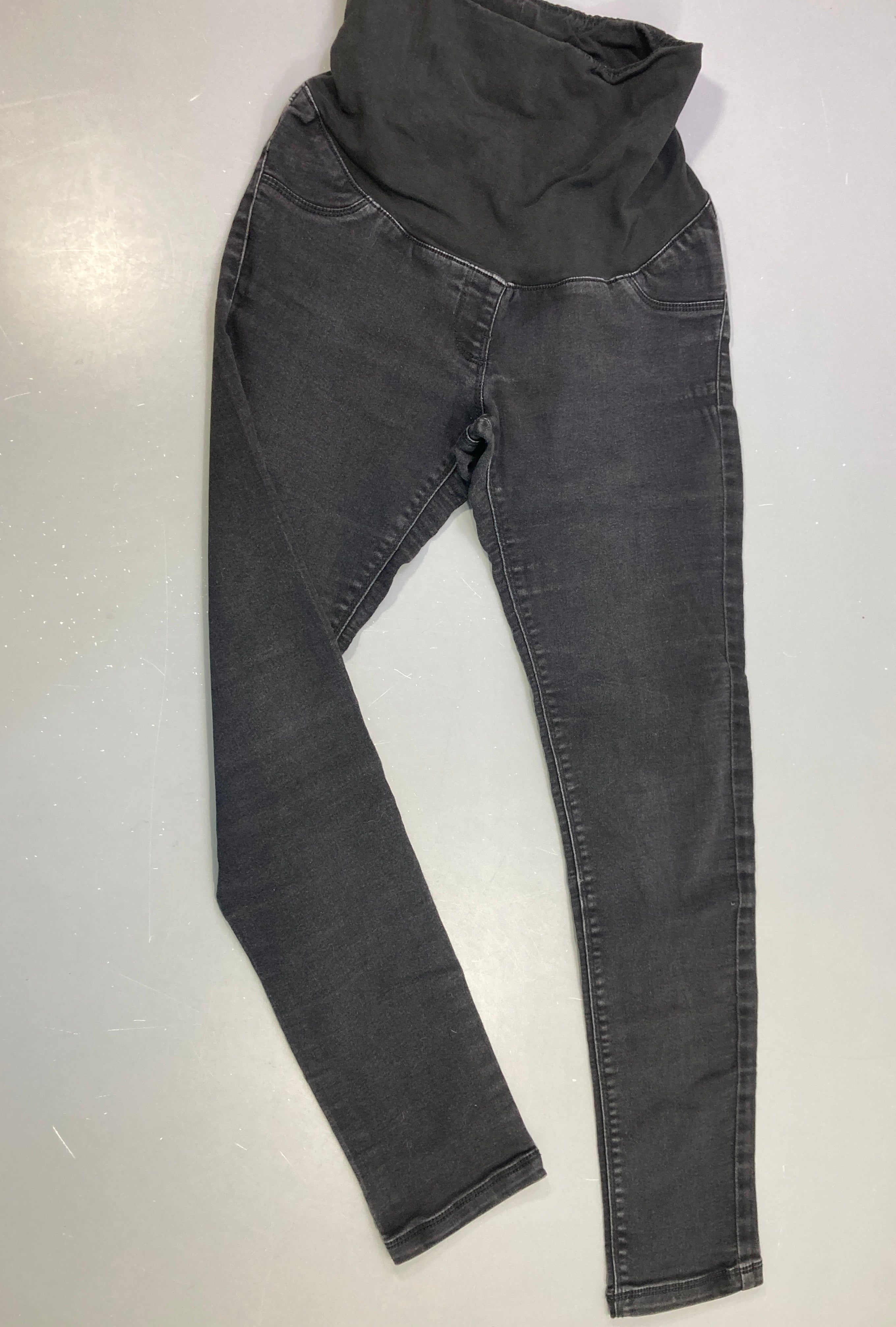 Jean skinny grossesse denim noir foncé bandeau ventre gris