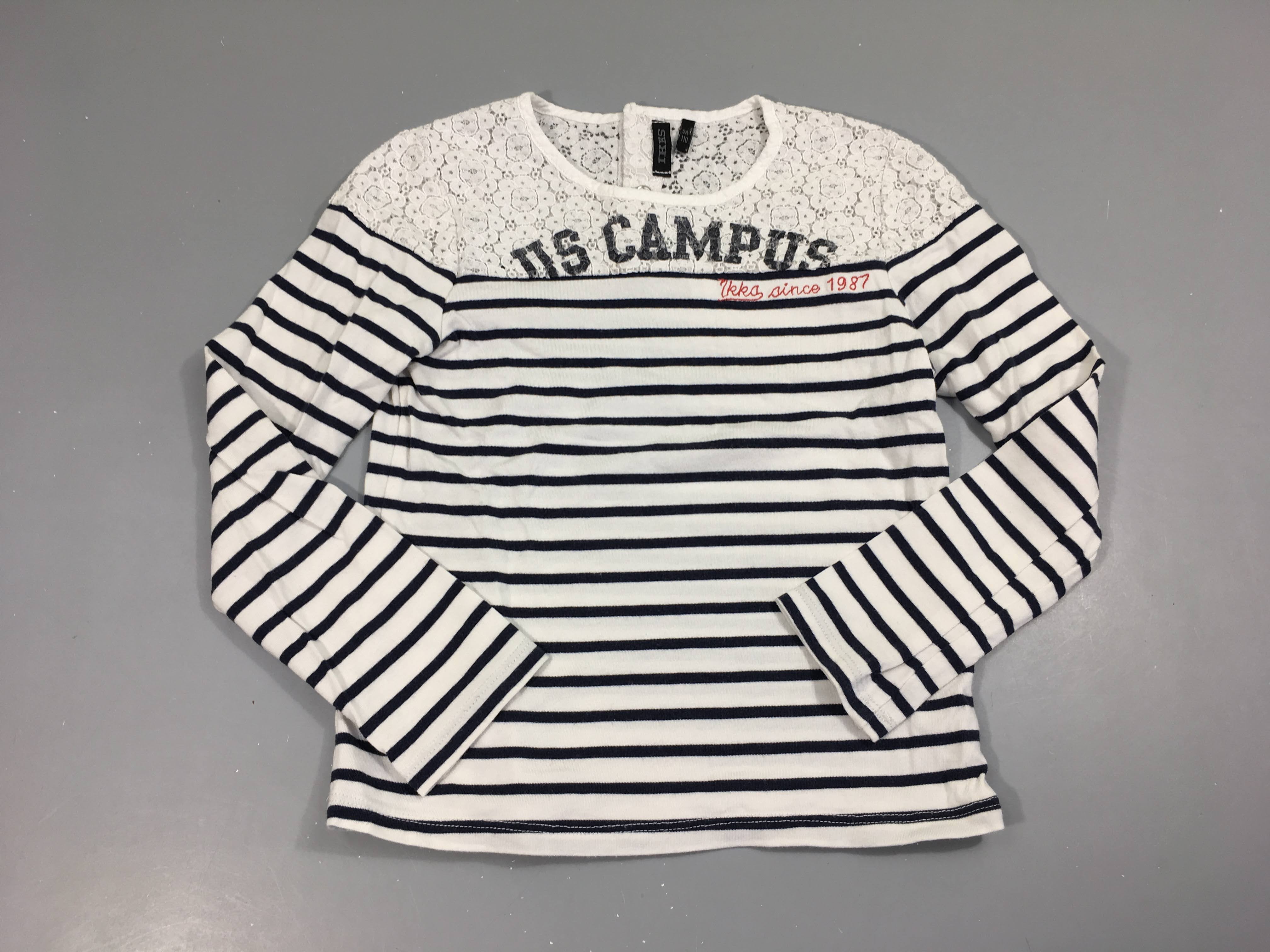 T-shirt m.l blanc rayé blanc buste brodé Campus