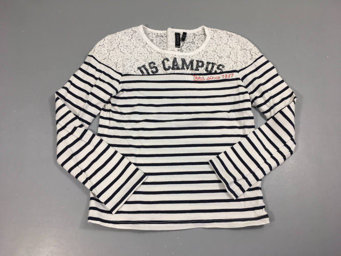 T-shirt m.l blanc rayé blanc buste brodé Campus, moins cher chez Petit Kiwi