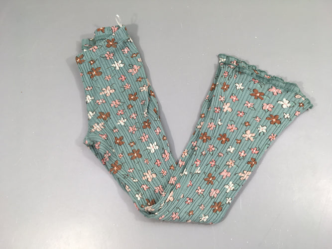 Legging flare côtelé bleu fleuri, moins cher chez Petit Kiwi