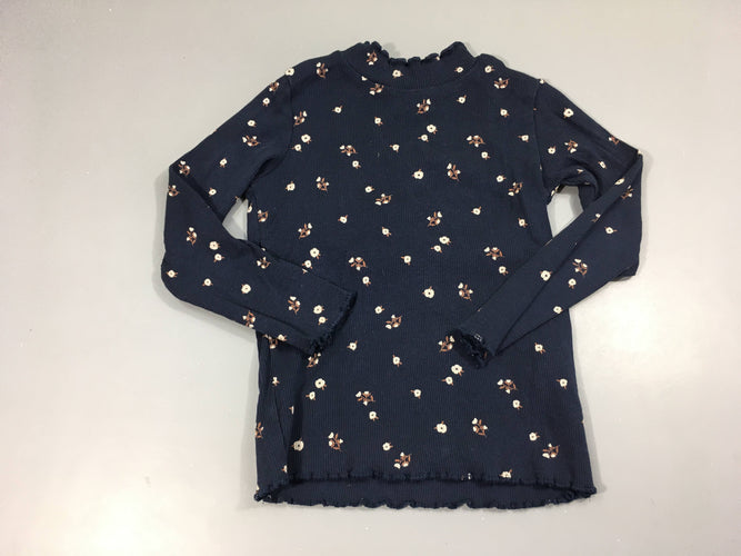 T-shirt m.l col montant côtes bleu marine fleurs, moins cher chez Petit Kiwi