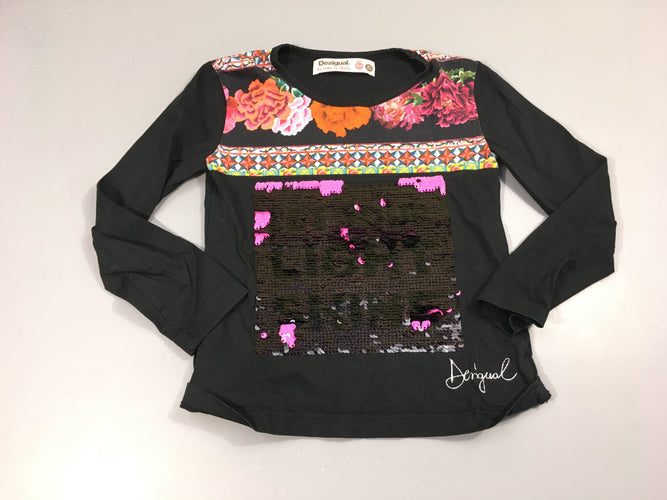 T-shirt m.l noir fleurs sequins réversibles, moins cher chez Petit Kiwi