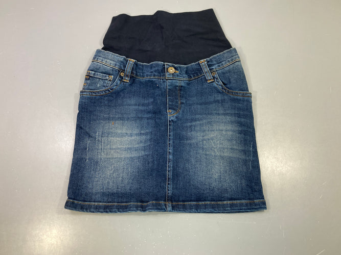 Jupe grossesse denim bleu bandeau ventre noir, moins cher chez Petit Kiwi
