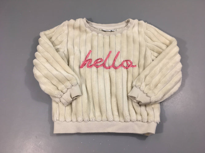 Pull velours blanc Hello, moins cher chez Petit Kiwi
