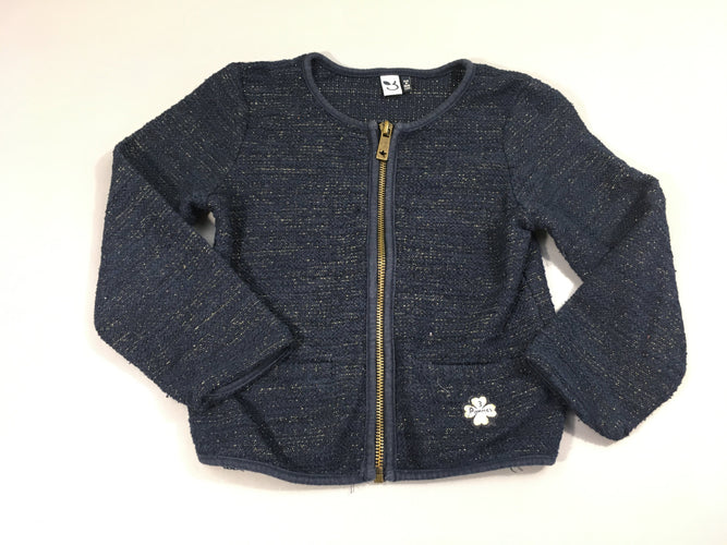 Gilet zippé bleu fil doré, bouloché, moins cher chez Petit Kiwi