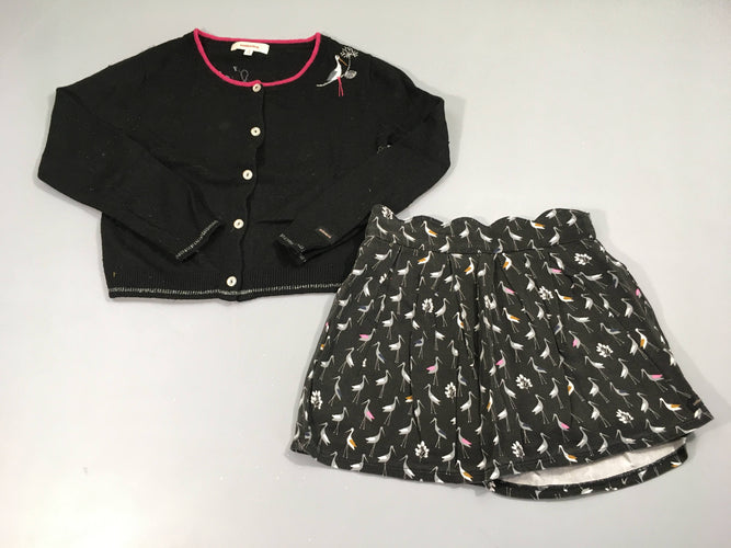 Gilet noir18% laine + jupe oiseaux, moins cher chez Petit Kiwi