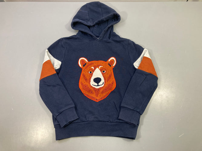 Sweat bleu foncé/gris ours orange capuche, moins cher chez Petit Kiwi