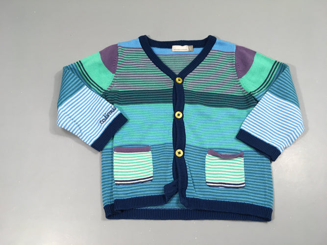 Gilet rayé turquoise, moins cher chez Petit Kiwi