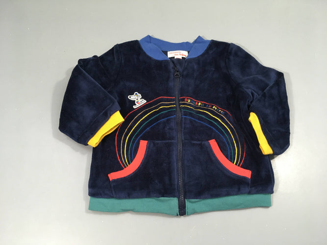 Gilet velours zippé bleu foncé arc en ciel ski, moins cher chez Petit Kiwi