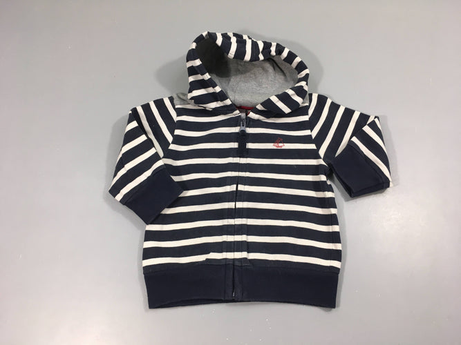 Sweat zippé à capuche blanc rayé bleu, moins cher chez Petit Kiwi