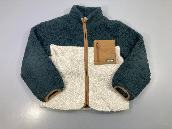 Pull teddy zippé vert foncé/écru, moins cher chez Petit Kiwi