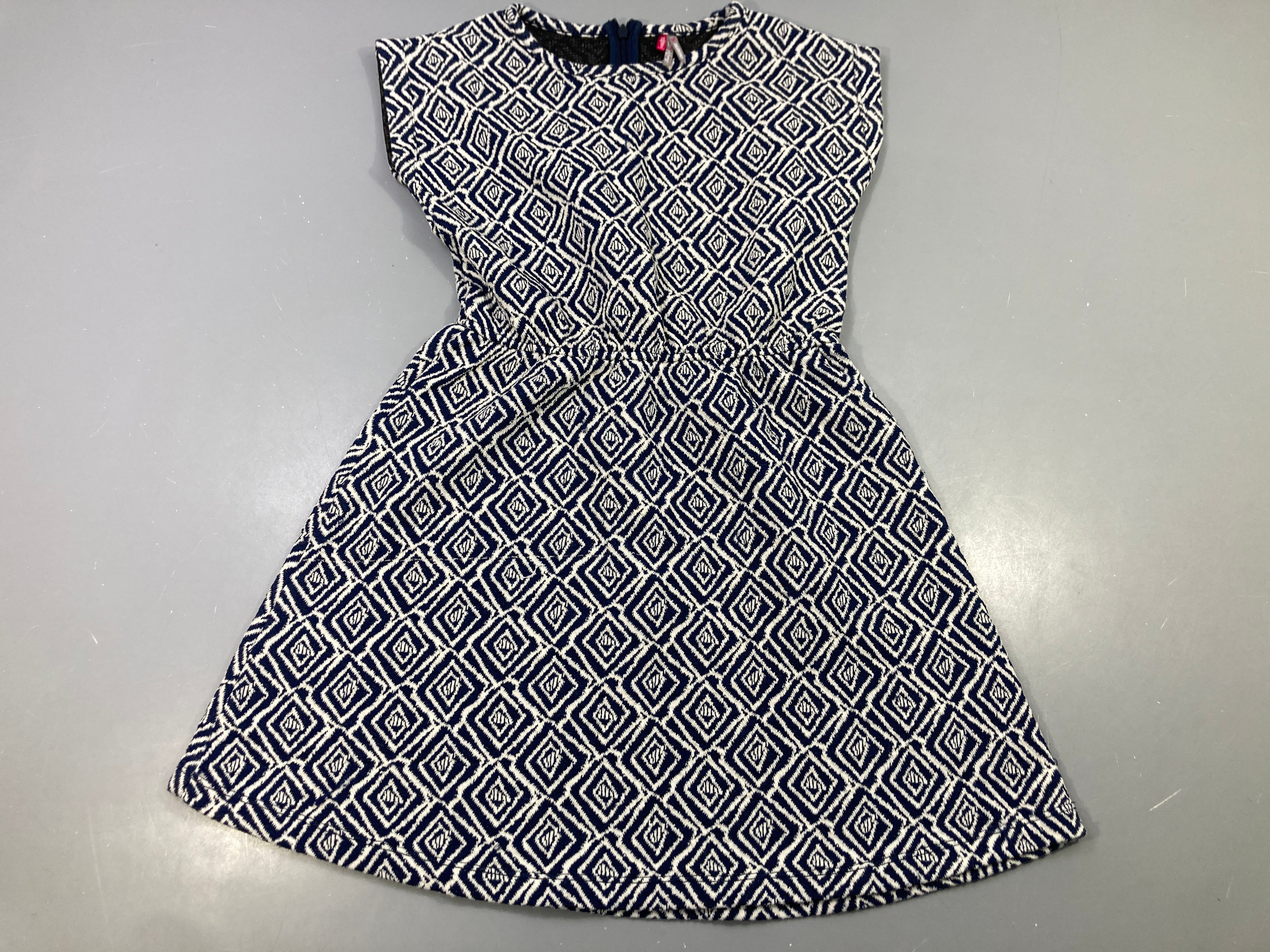 Robe m.c bleu foncé motifs géométriques blanc