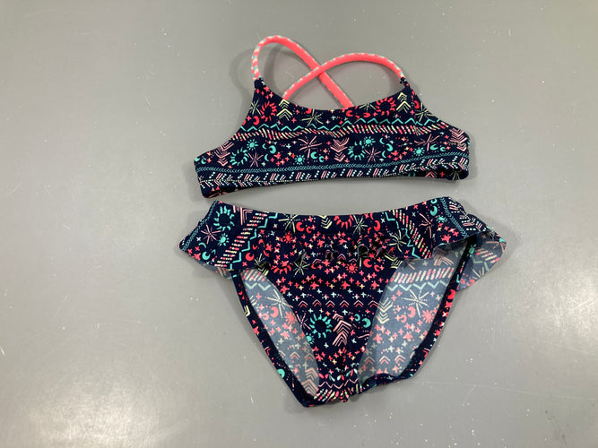 Bikini bleu marine motifs rose, moins cher chez Petit Kiwi