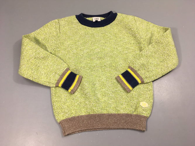 Pull vert chiné bords couleurs, moins cher chez Petit Kiwi