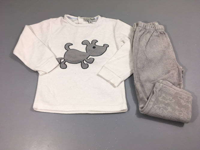Pyjama 2pcs velours blanc gris chien, moins cher chez Petit Kiwi