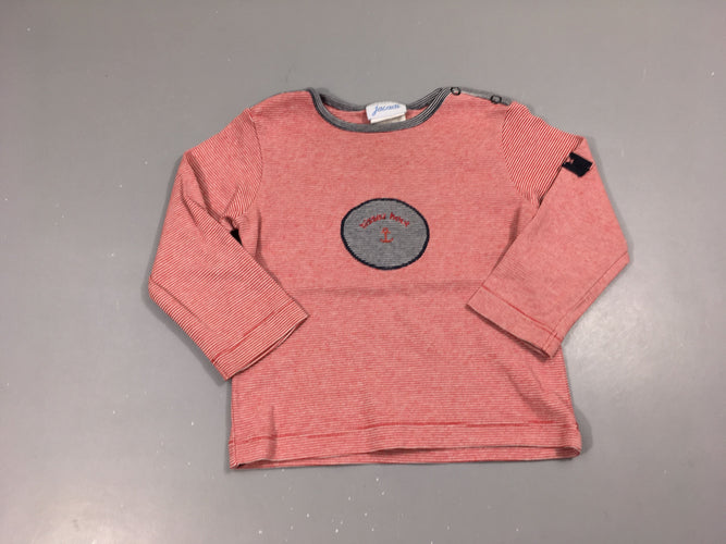 T-shirt m.l blanc rayé rouge rond ancre, moins cher chez Petit Kiwi