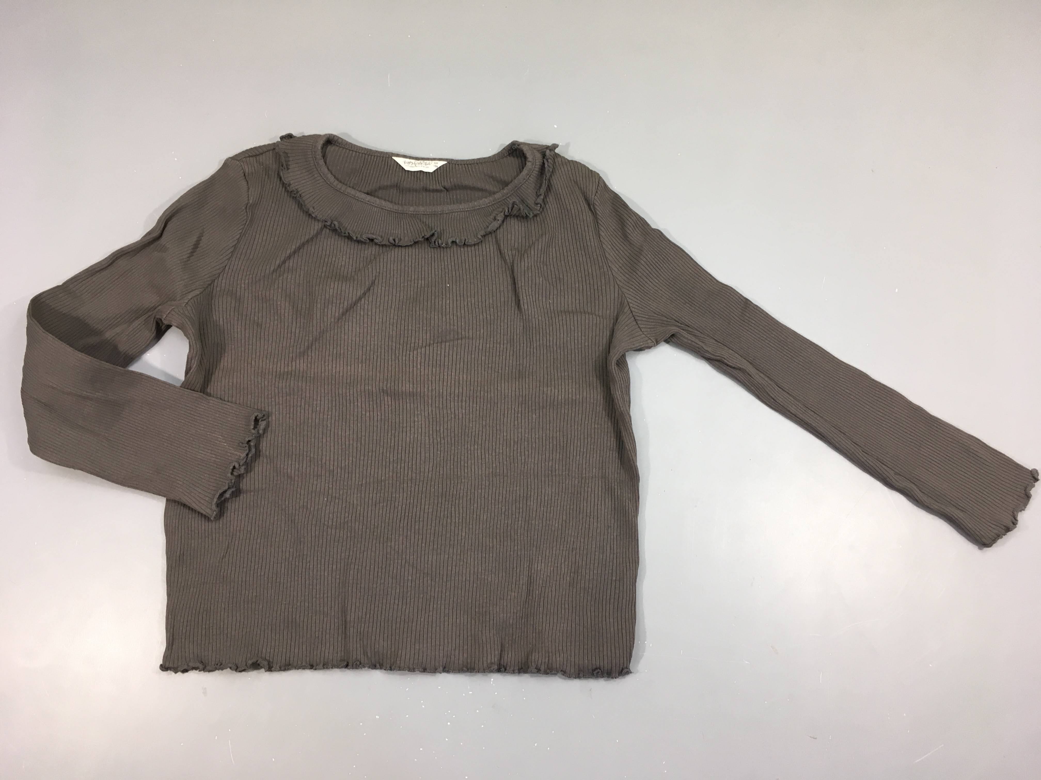 T-shirt m.l côtelé gris col froufrou