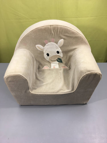 Fauteuil gris/beige girafe, housse trouée et tachée, moins cher chez Petit Kiwi