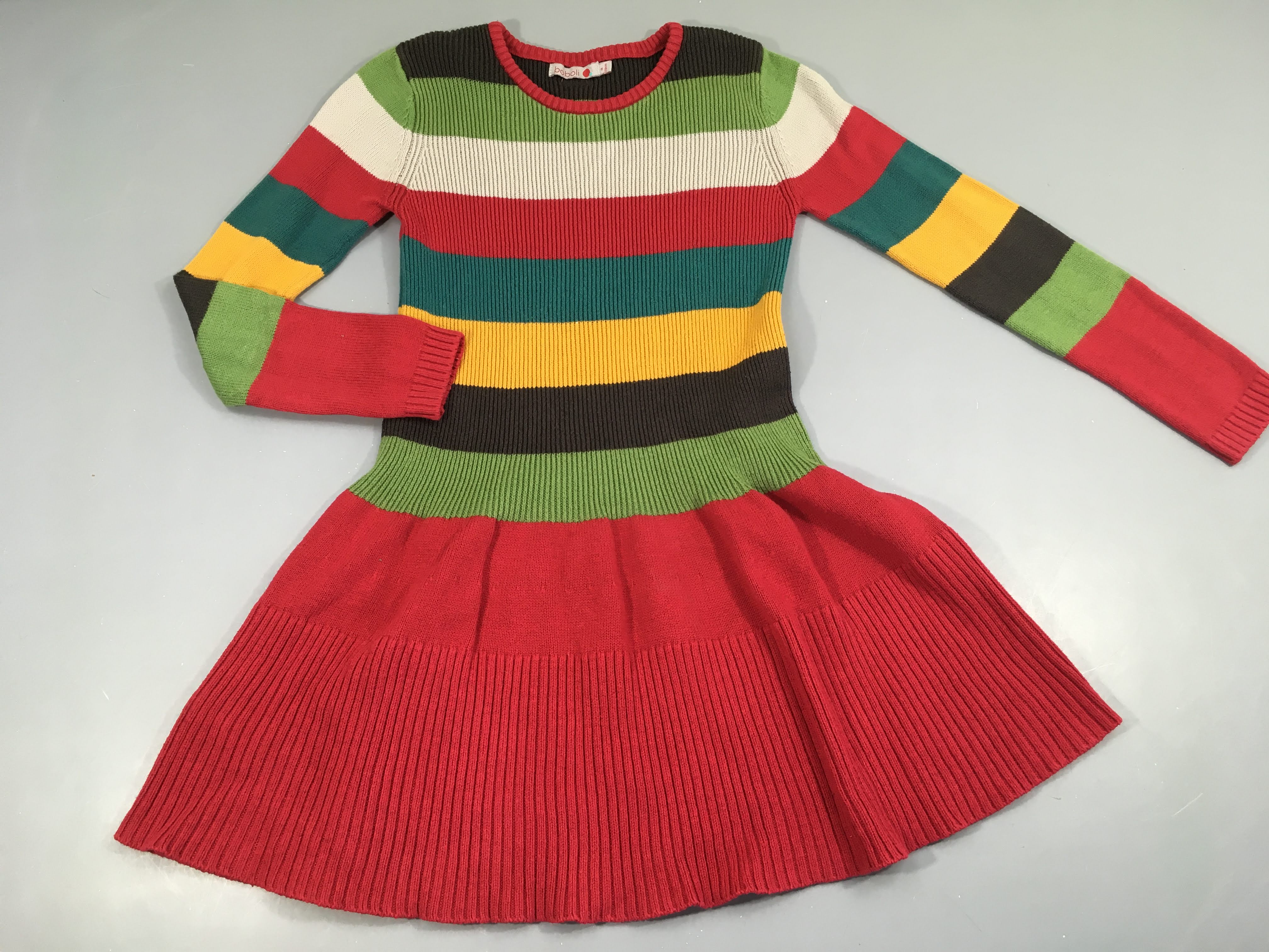 Robe pull m.l rayé rouge-jaune-gris-vert-bleu