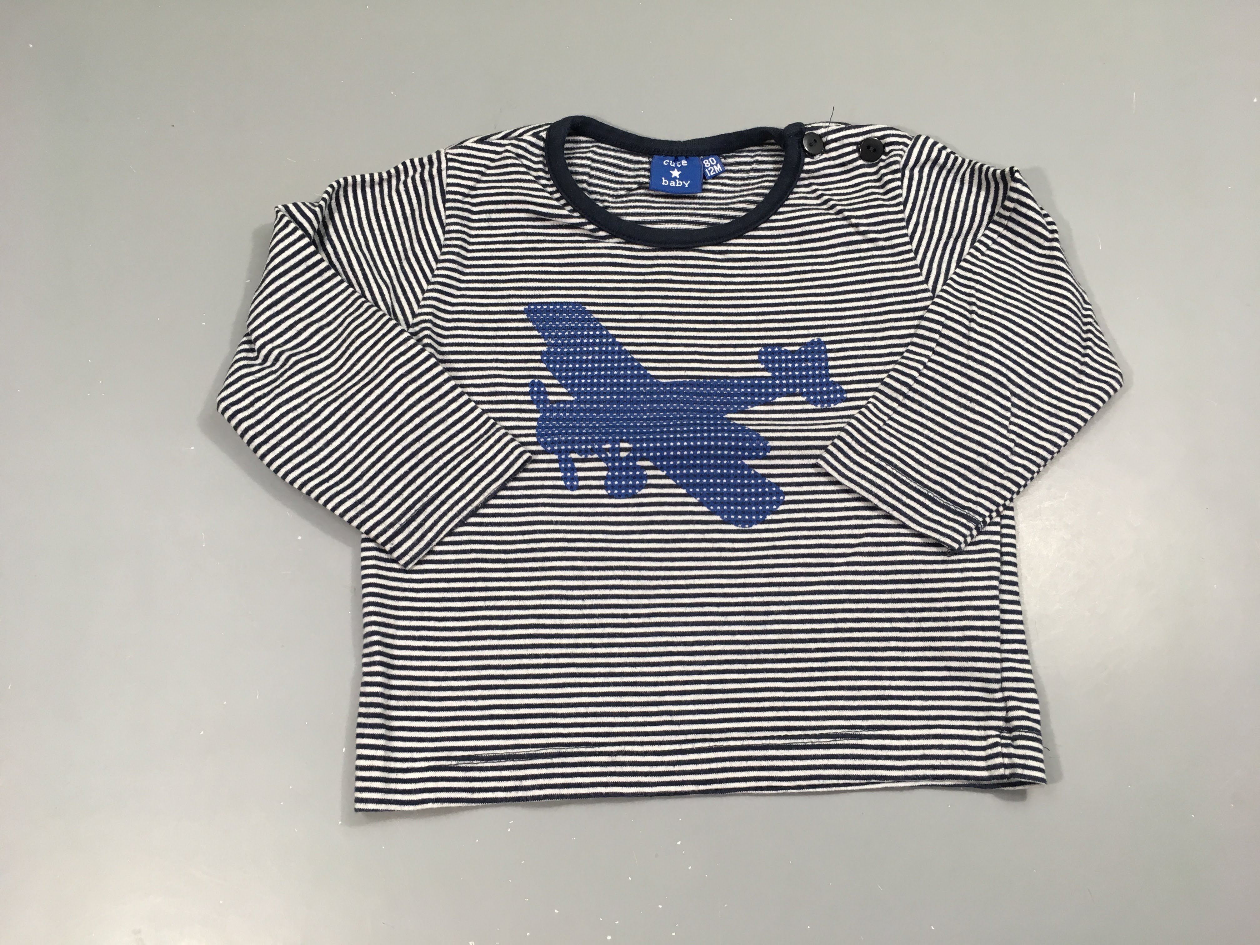 T-shirt m.l blanc rayé bleu foncé Avion