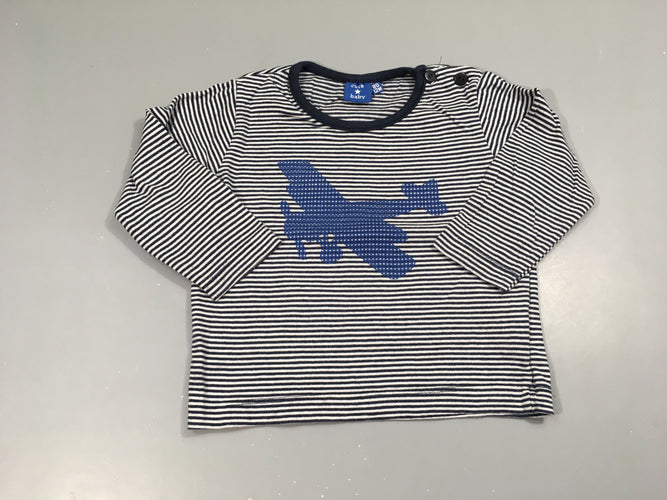T-shirt m.l blanc rayé bleu foncé Avion, moins cher chez Petit Kiwi