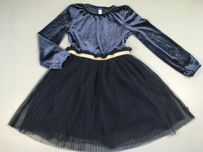 Robe m.l bi-matière bleu foncé velours/tulle pailletée, moins cher chez Petit Kiwi