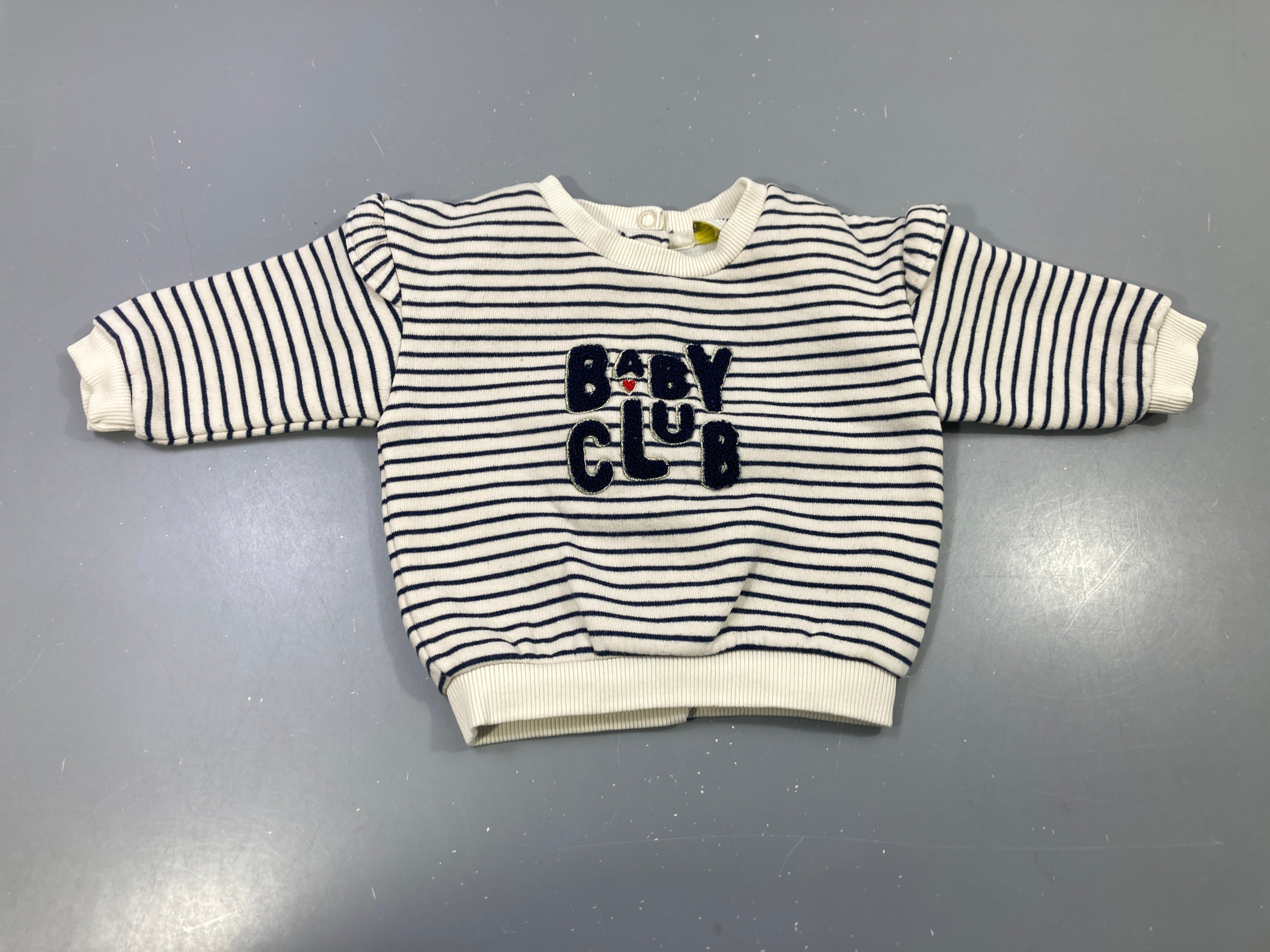 Pull écru rayé marine, brodé Baby Club