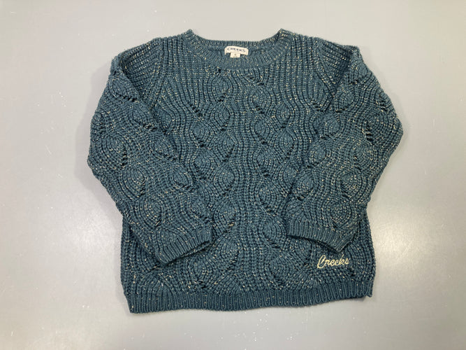 Pull mailles ajourées bleu chiné fil métalisé doré, Creeks, moins cher chez Petit Kiwi